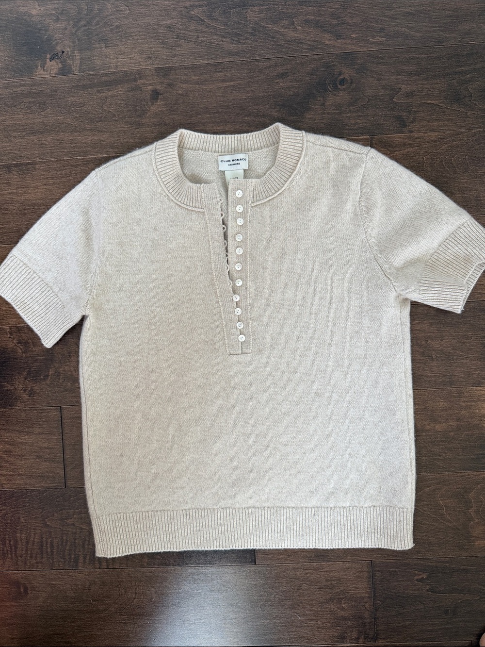 Club Monaco Cream Button-Front Short-Sleeve cashmere Knit Top
